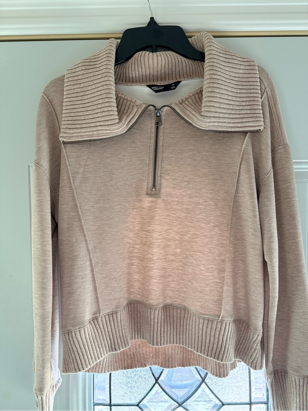 Simply Vera Vera Wang Taupe Ribbed Zip-Front Pullover